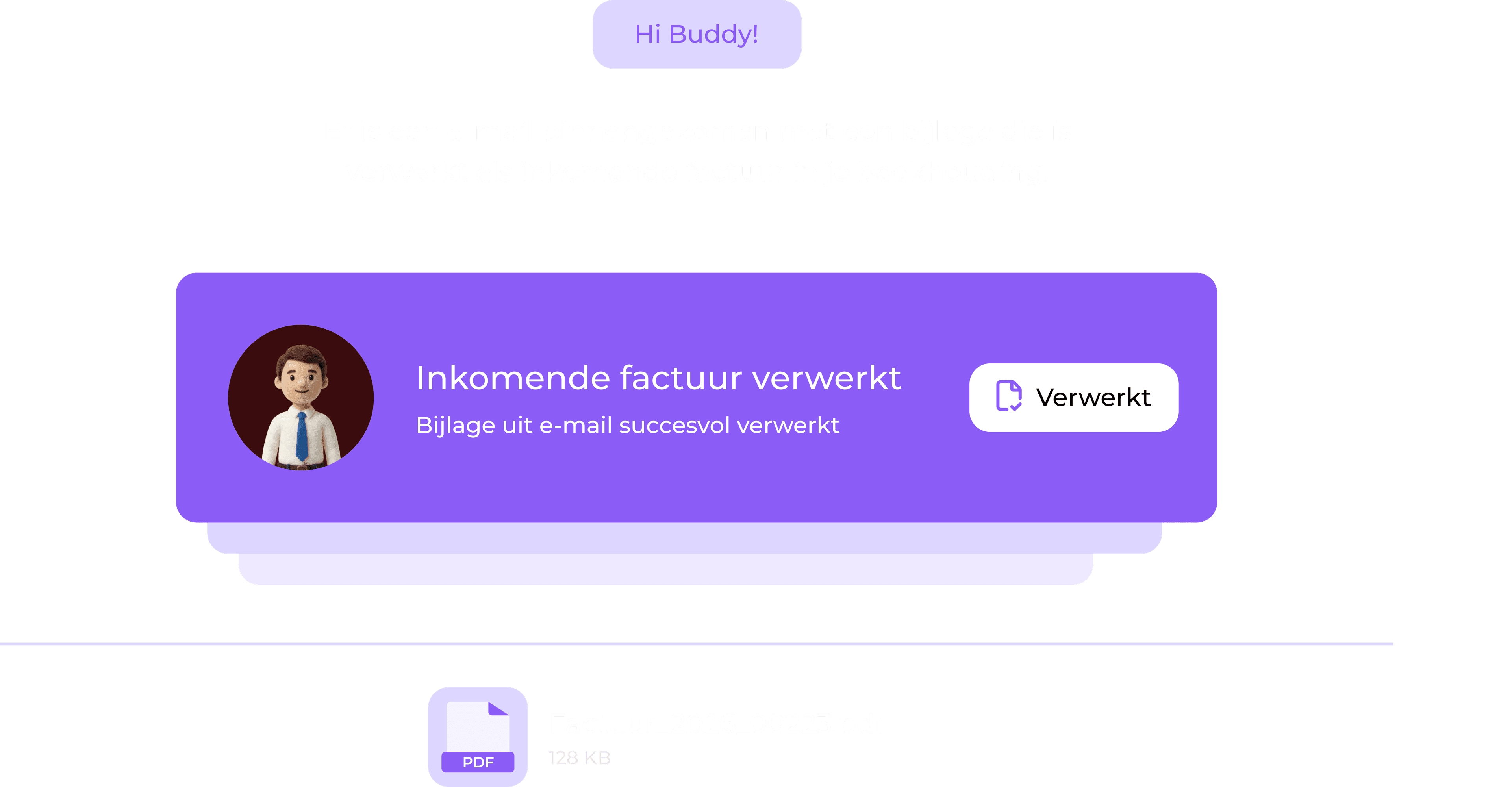 Een illustratie van het direct verwerken van een inkoopfactuur in je boekhouding in buddy's flow